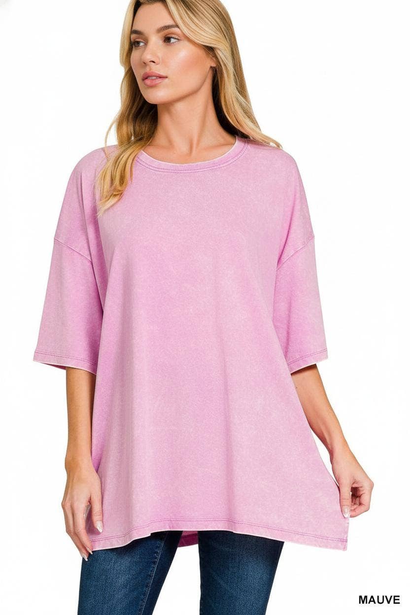 42POPS - Vente Haut en maille – femme - T-shirt en coton délavé à l'acide oversize SI-2430131