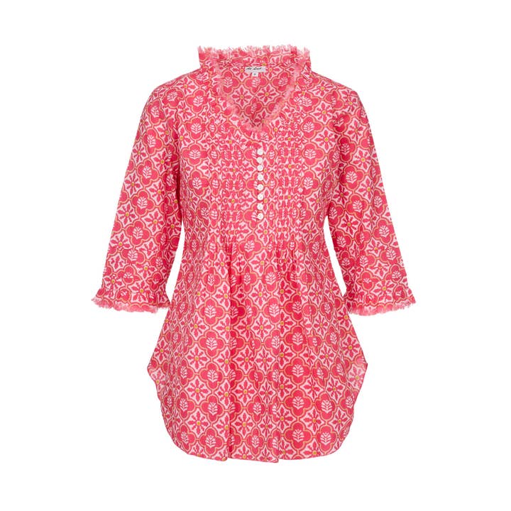 Camisa de Algodón Sophie en Coral y Flor Blanca para venta al por mayor de At Last