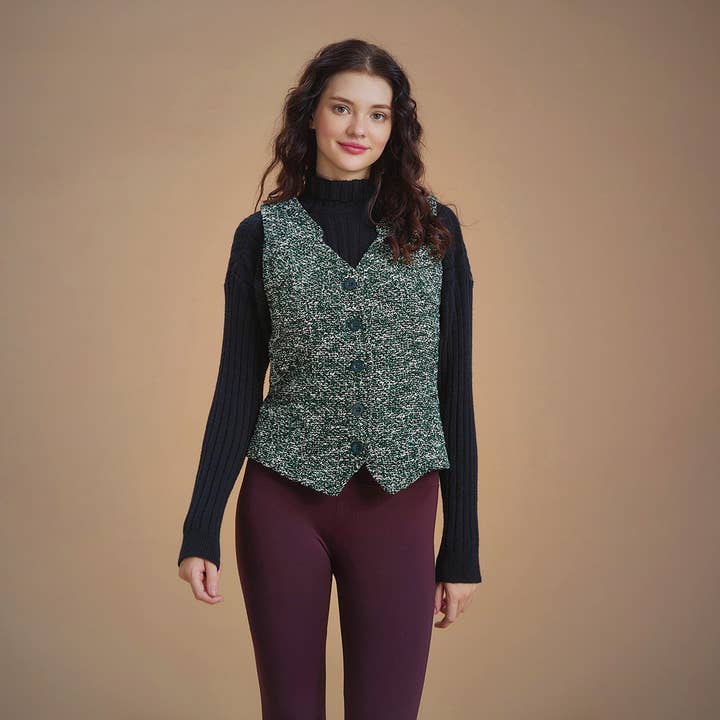 Bohemian Style Women's Green Melange Vest for wholesale by Los Banditos