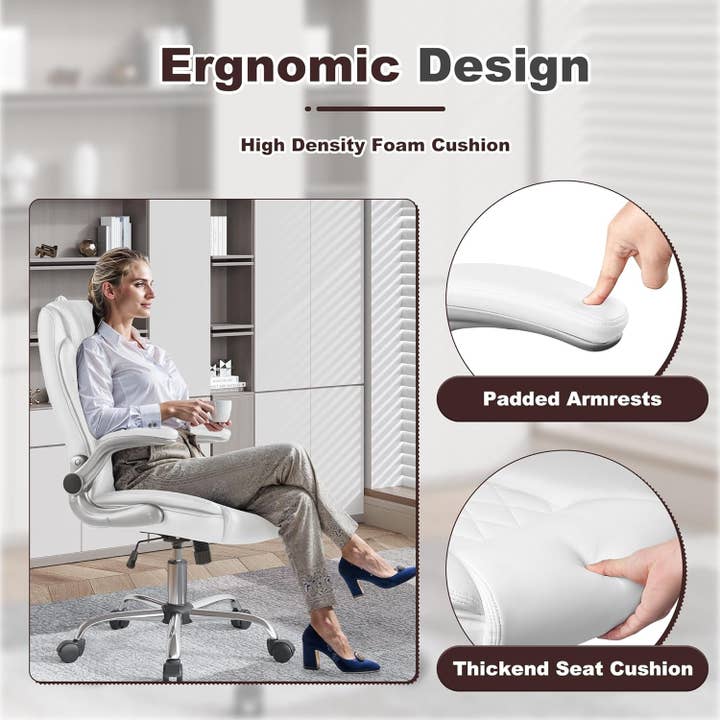 Ergonomic High Back Executive Office Chair in White for wholesale on Faire
