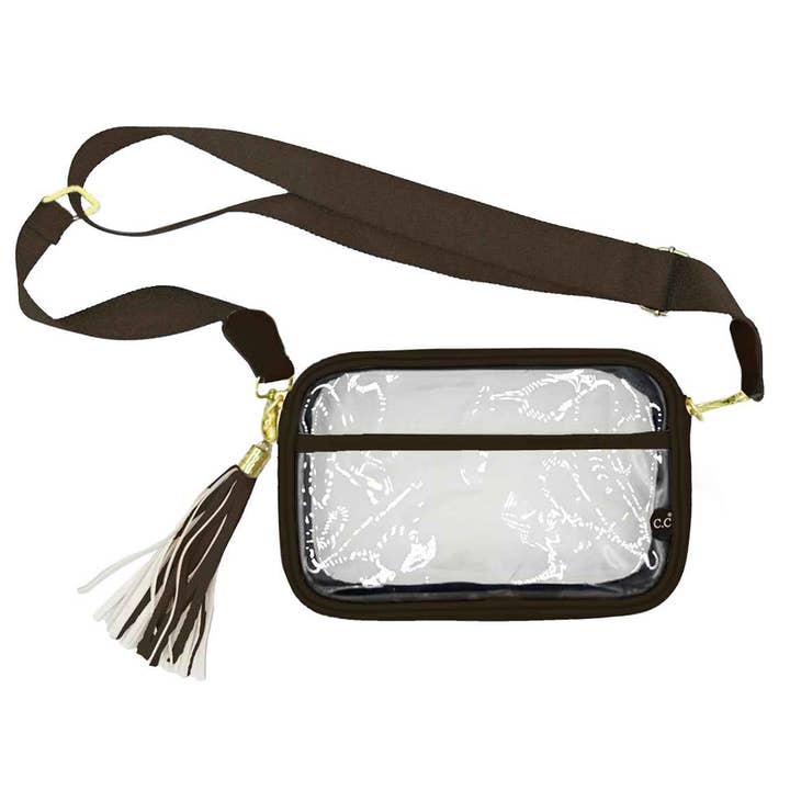 Fashion City - Wholesale Crossbody Bag - Women's - Colored Outline Clear Bag with Faux Leather Tassel7