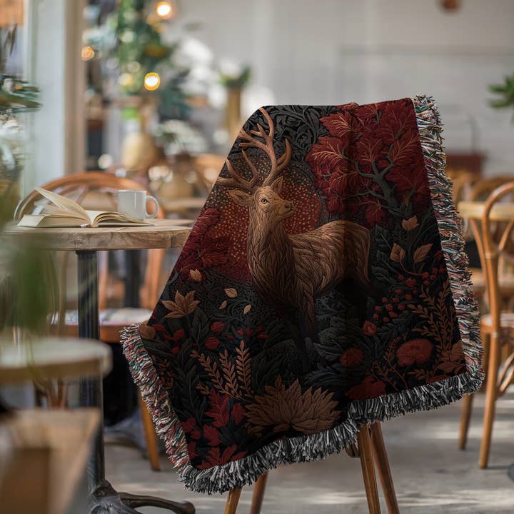 CasaIuliia - Wholesale Throw Blanket - Majestic Deer Blanket – Gothic Botanical Autumn Tapestry1