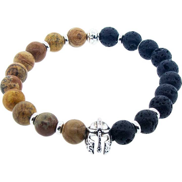 Pulsera elástica con forma de abalorio de 8 mm. Casco Jasper & Lava Warrior para venta al por mayor de Kheops International