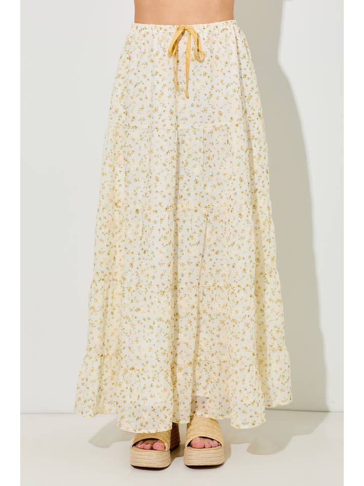 Baevely by Wellmade USA - Wholesale Top & Skirt Set - Women's - FLORAL TIERED MAXI SKIRT