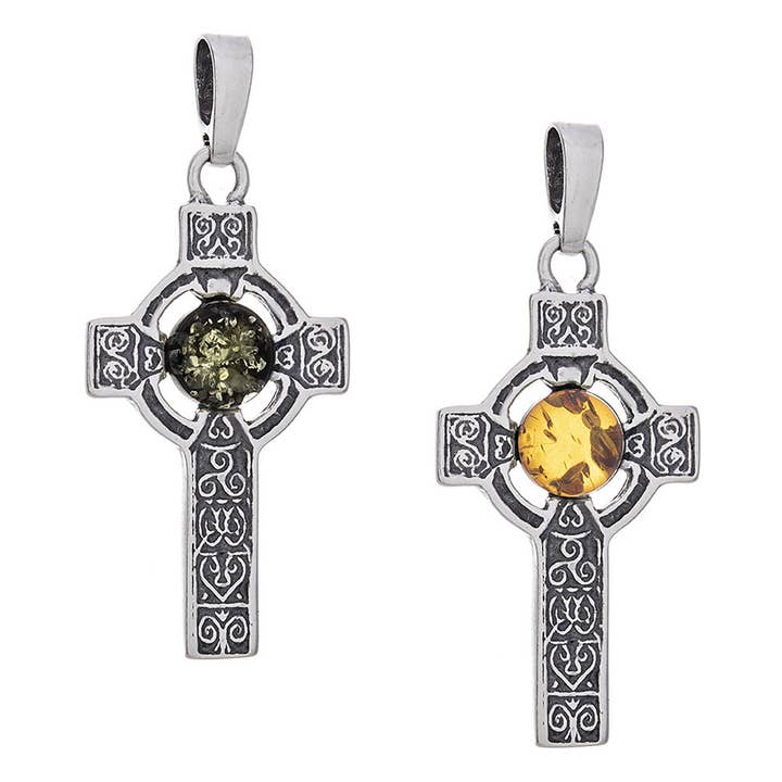 Trisquele Långt Keltiskt Korshänge - Amber Accent för wholesale av Kheops BLJ Jewelry