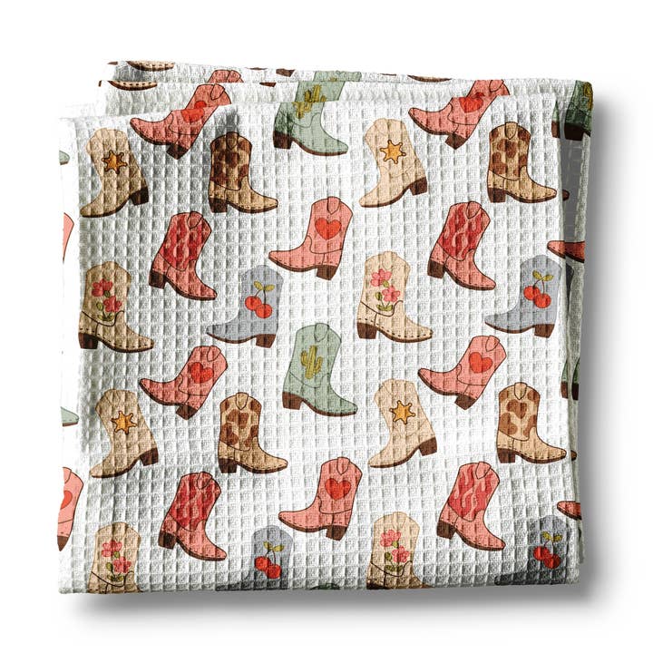 Torchon de cuisine gaufré rétro western bottes cowboy cowgirl pour la vente par Canary Road