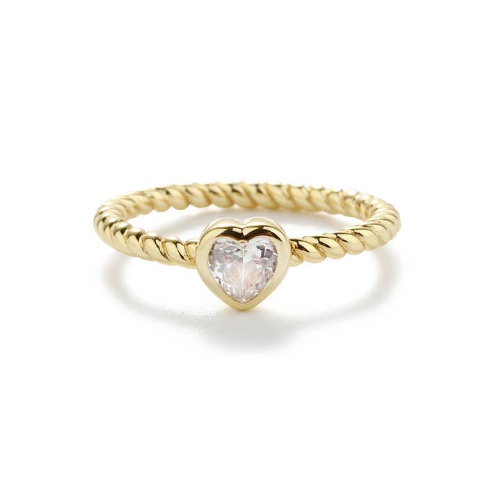 Anillo para bebé chapado en oro, banda plateada retorcida con corazón transparente para venta al por mayor de Cherished Moments