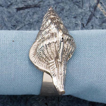 India Handicrafts Inc - Vente Rond de serviette - Set de 12 ronds de serviette en coquillage de bulot nickelé1