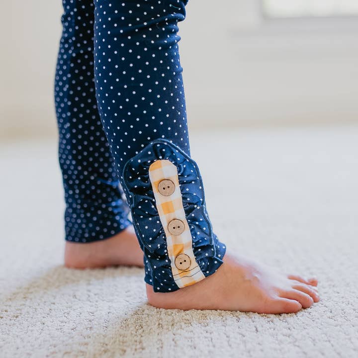 Adorable Sweetness - Wholesale Top & Pant Set - Kids - Kids Navy & Mustard Gingham Check Button Pocket Pant Set2