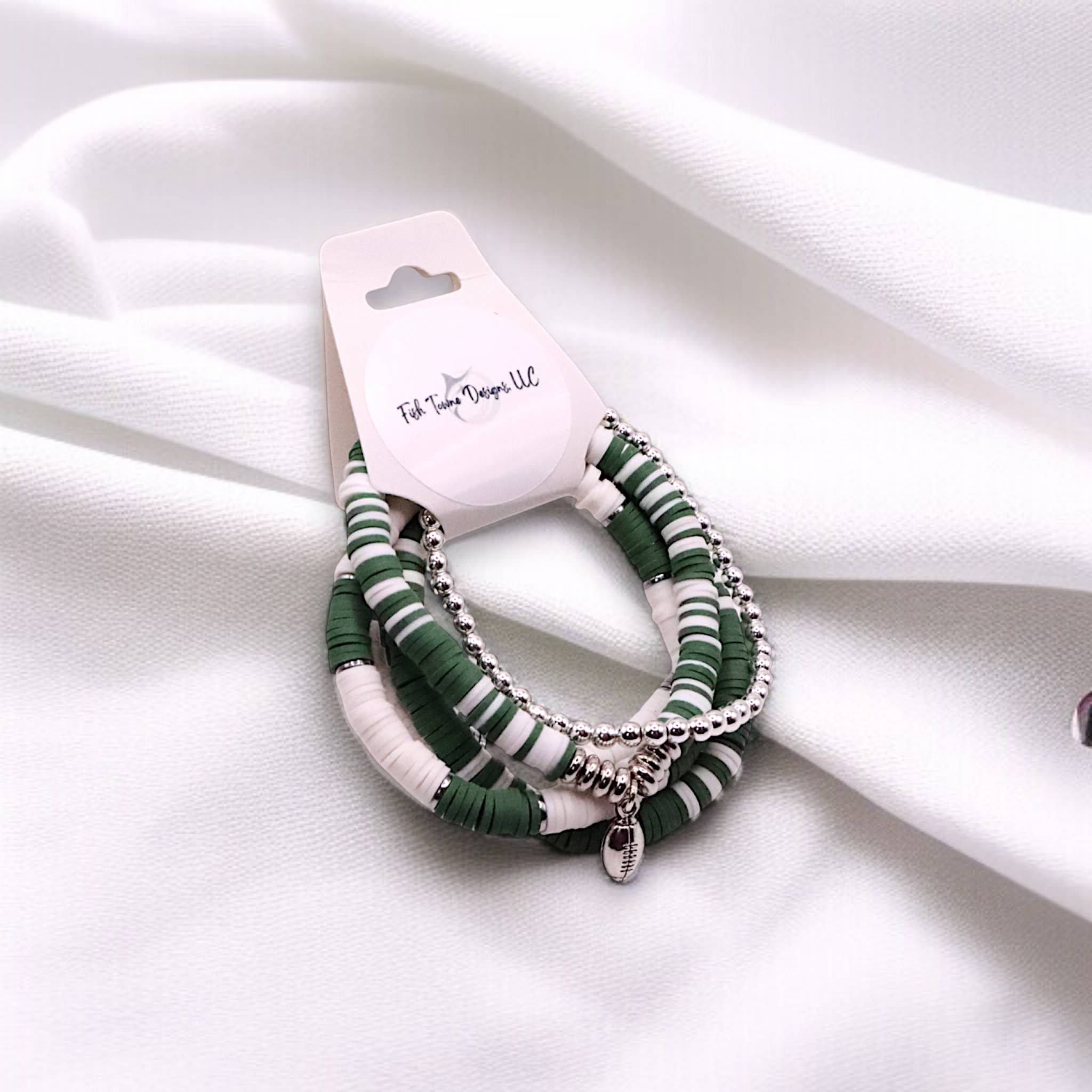 Fish Towne Designs, LLC - Wholesale Jewelry Set - Green and White Game Day Bracelet Stack6