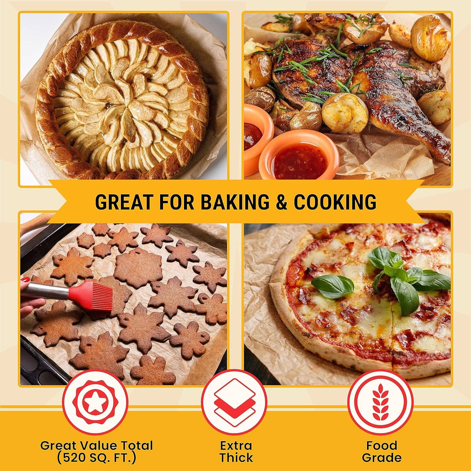 Baker's Signature - Wholesale Baking Sheet/Mat - Unbleached Parchment Paper for Baking – 2-Pack 520 Sq.Ft Total - 15 in x 210 ft Baking Paper Roll with Cutter, Non-Stick Brown Parchment for Baking, Cooking, Grilling, Steaming by Baker’s Signature2