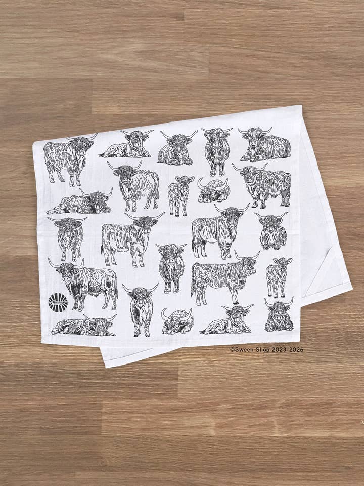 Highland Cow Tea Towel - 100% Premium Cotton Kitchen Dish Cloth for wholesale by Sween Shop
