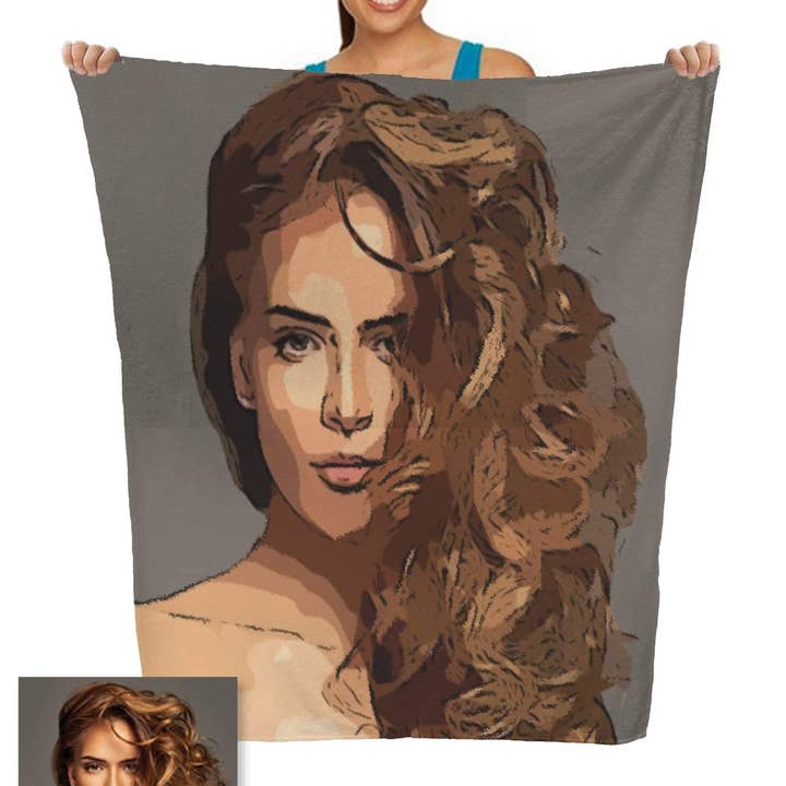 Manta fotográfica personalizada Cartoonização | Transforme a tua foto em arte e imprima num cobertor por atacado de Monogramonline Inc.