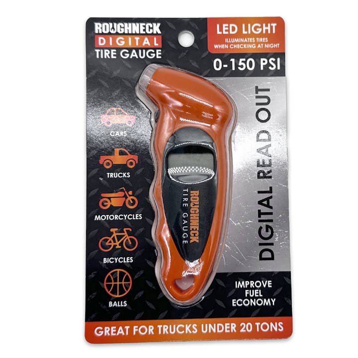 Novelty Brands - Wholesale Retailer Display - Home & Living - Roughneck Digital Tire Gauge & LED Light - 4 Piece Display