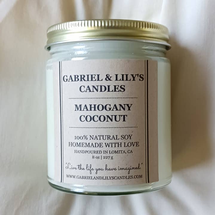 Mahogany Coconut Soy Candle for wholesale by Gabriel & Lily's Candles