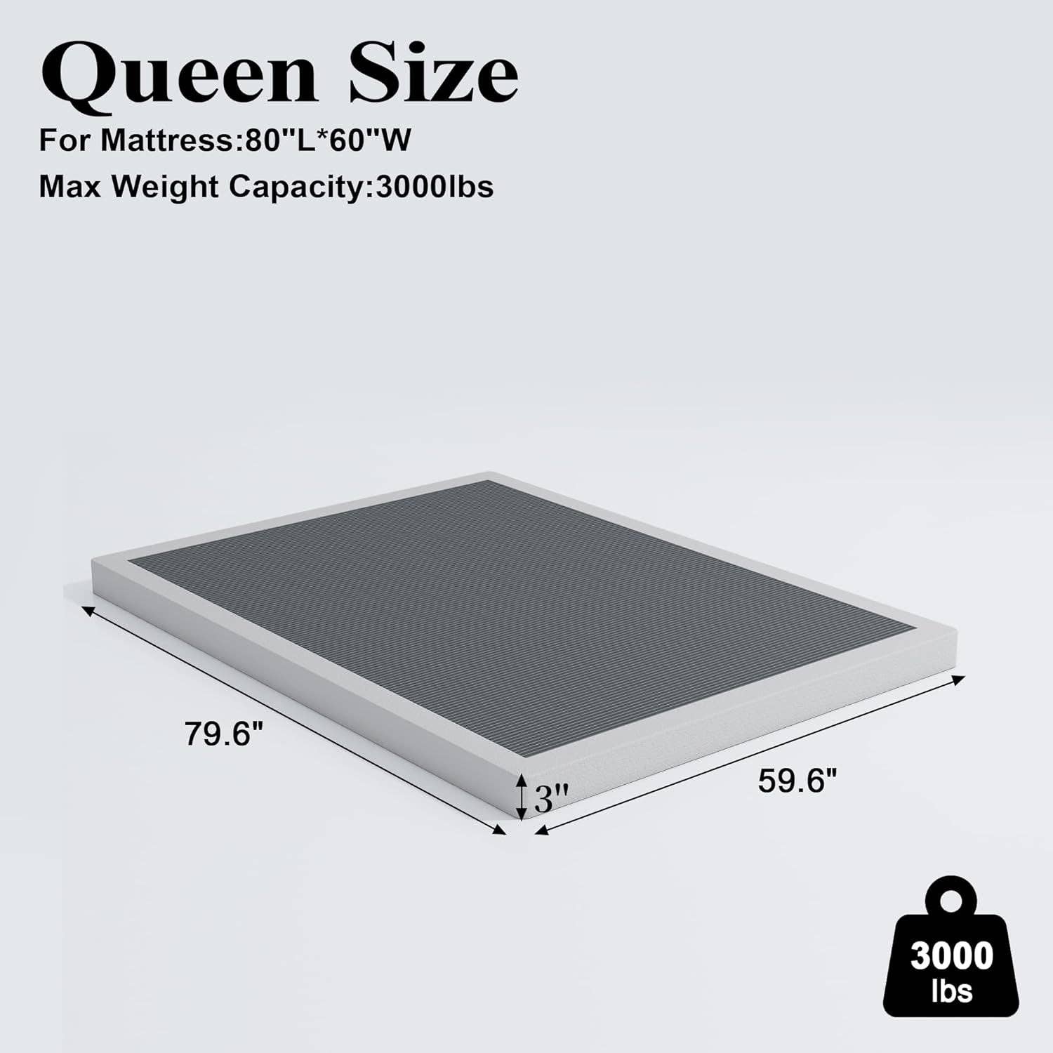 Queen 3 Inch Low Profile Box Spring Heavy Duty Metal Bed Base Mattress Foundation for wholesale on Faire2