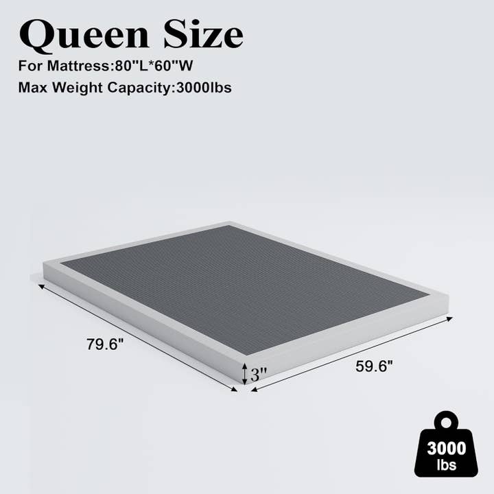 Queen 3 Inch Low Profile Box Spring Heavy Duty Metal Bed Base Mattress Foundation for wholesale on Faire2
