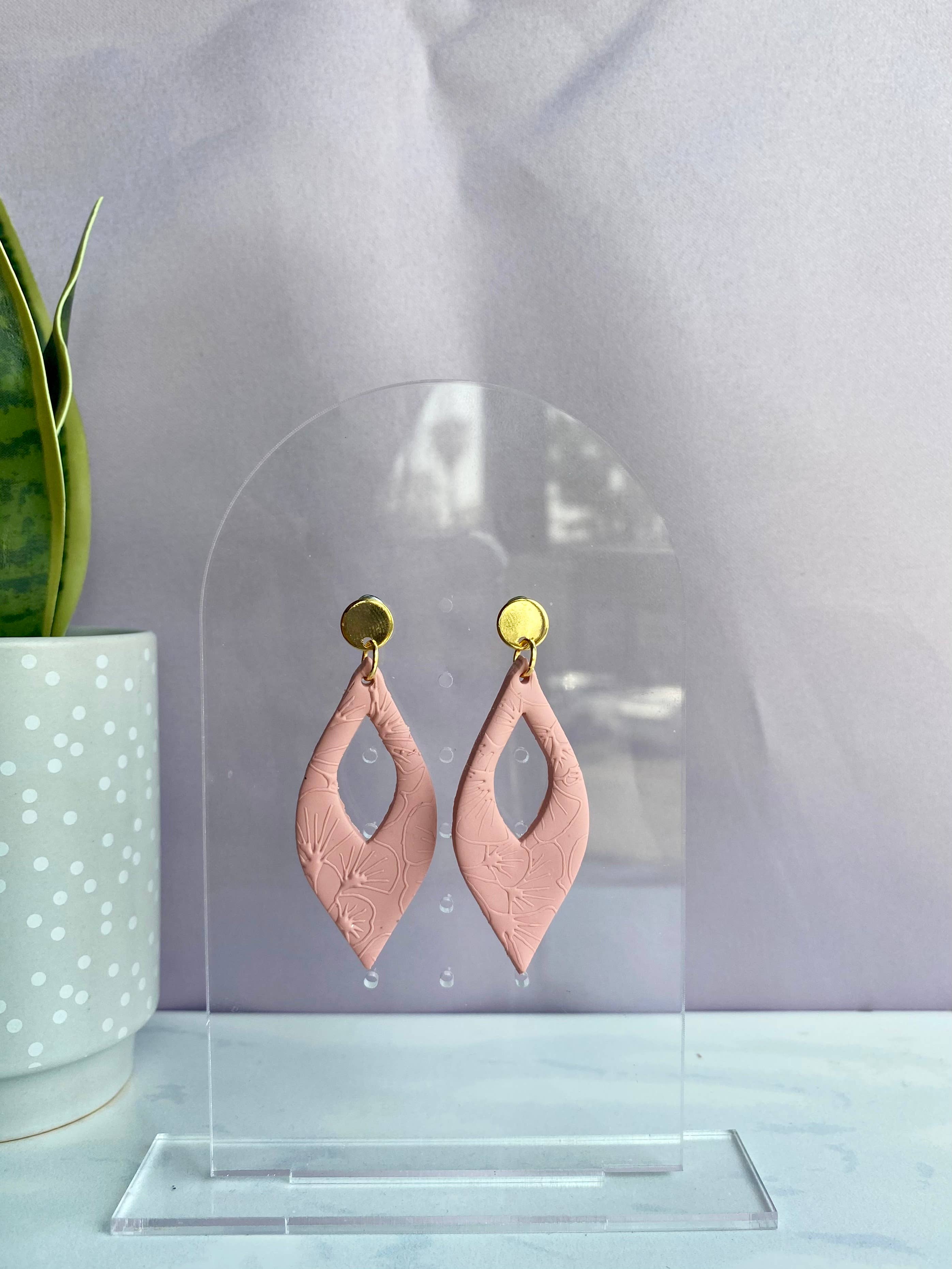 Handmade Lightweight Polymer Clay Earrings Boho Statement Earrings Neutral Color Dangling Leaf Earrings