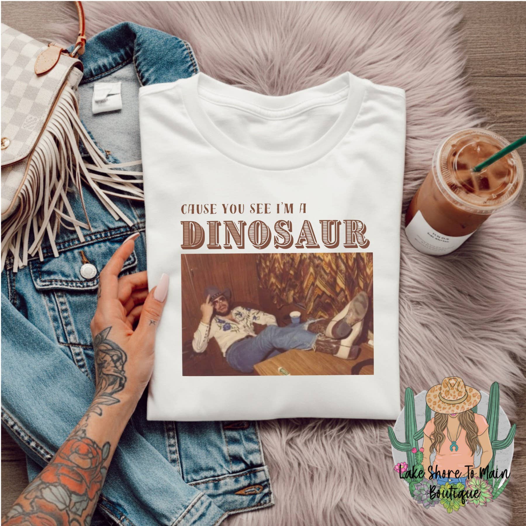 Lake Shore To Main - Wholesale T-Shirt (Graphic) - Women's - Cause you see I'm a dinosaur - Hank Williams Jr shirt