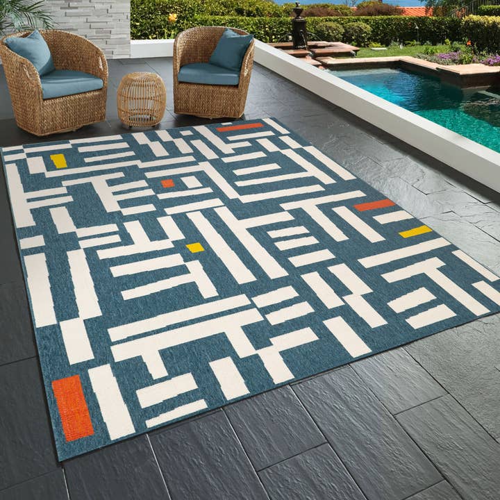 Tapis en polypropylène à imprimé graphique bohème Evette Rios pour la vente par LR Home
