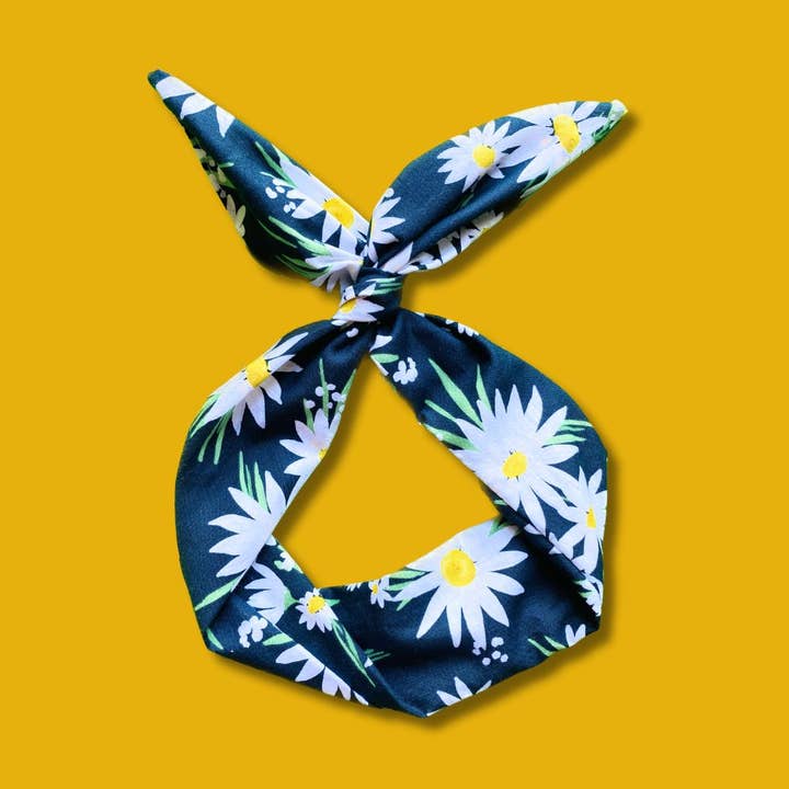 Navy Daisy Print Wire Headband for wholesale by Byrd Headbands