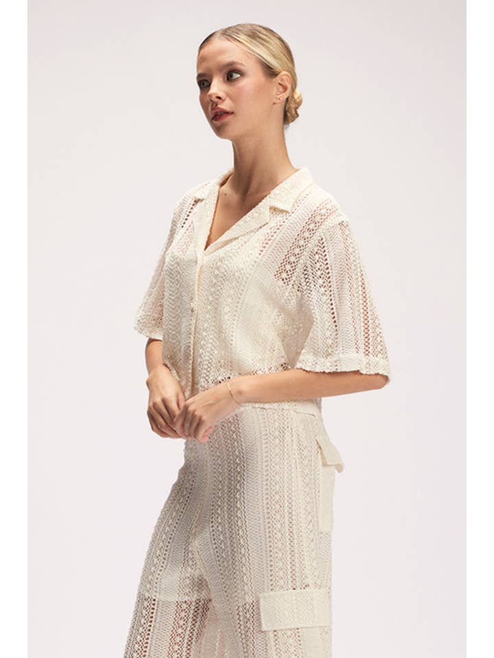 CRÈME Haut court en crochet chic et tendance pour l'été - TI6274FO en vente sur Faire15