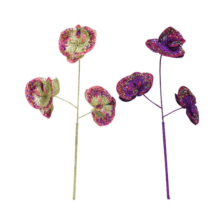 December Diamonds - Wholesale Artificial flowers - 2 Asst Pink/Purple Flower Pick