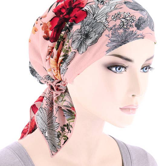 Turban Plus – Engroshandel Hovedtørklæde - Dame – The Shorty Tørklæde Pink Floral Blossom0