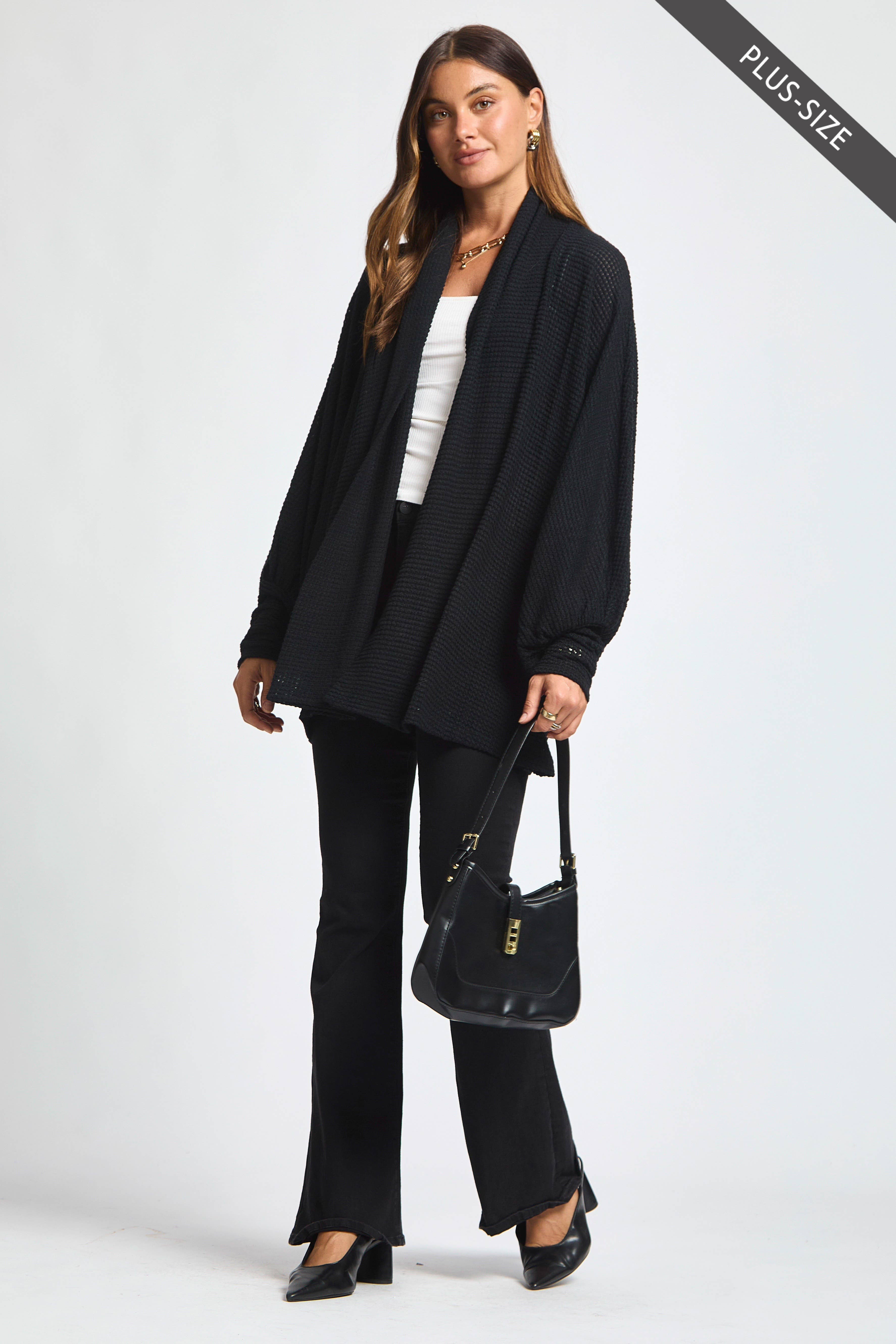 Dear Scarlett - Wholesale Cardigan - Women's - PLUS SIZE Crochet Knit Cardigan Batwing Sleeve16