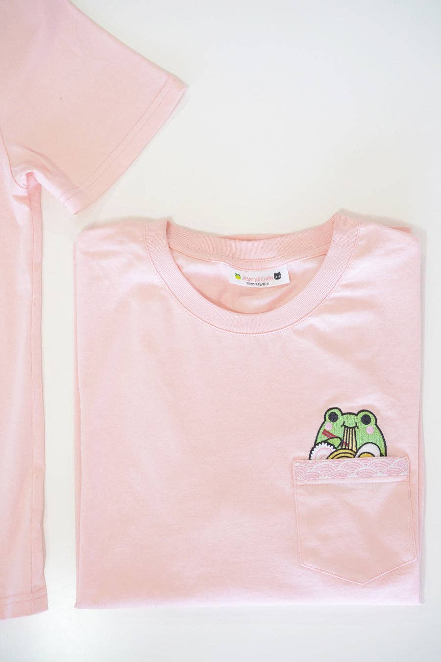 Jessthechen - Wholesale T-Shirt - Unisex - Frog Ramen Embroidered Pocket Tee | Blush Pink2