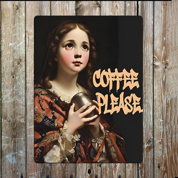Coffee Please Graffiti Painting Metal Sign Plaque for wholesale by The British Metal Signs Company