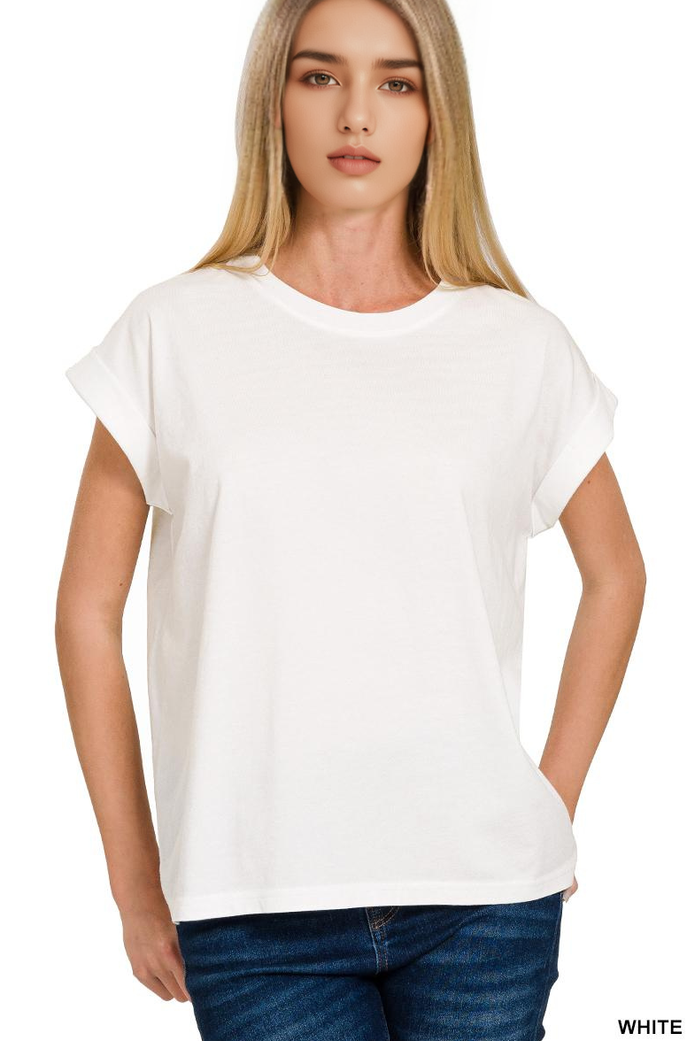 42POPS - Wholesale T-Shirt - Women's - `.Round Neck Folded Short Sleeve T Shirt25