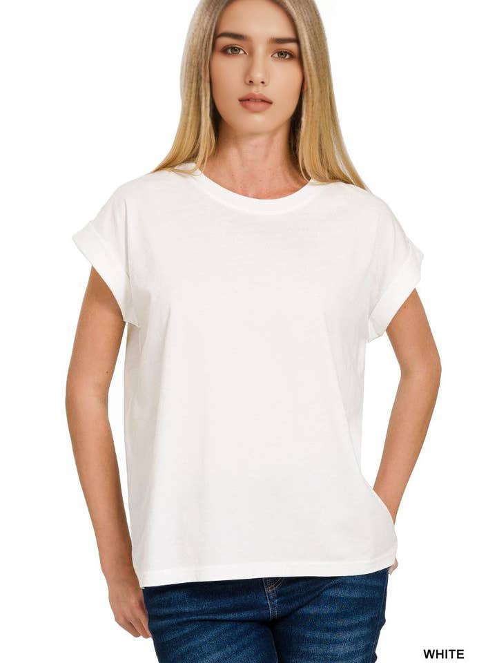 42POPS - Wholesale T-shirt – women's - `.Round Neck Folded Short Sleeve T Shirt25