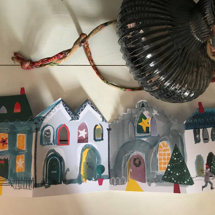 Esther Kent Design - Wholesale Christmas card - Festive Street Hand-finished Concertina Card1