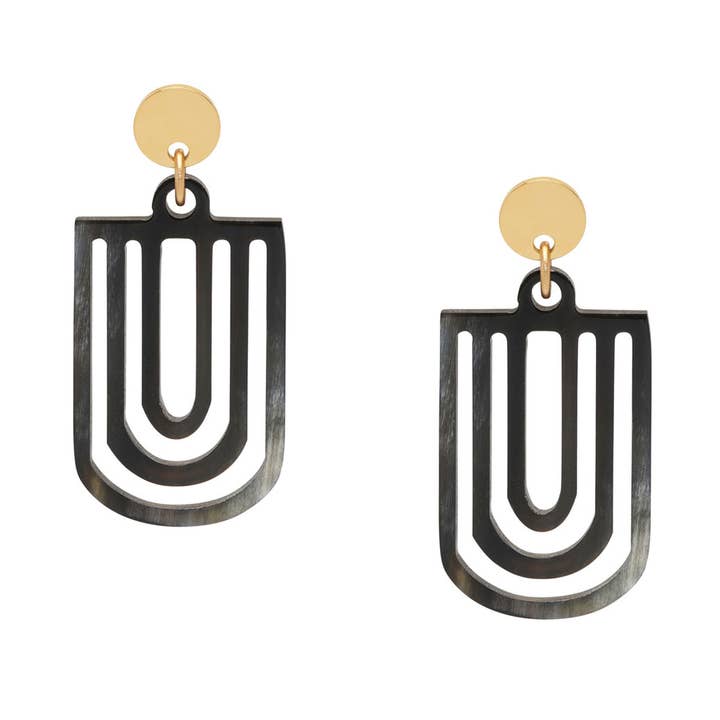 Black Natural horn cut-out chandelier earrings - Gold for wholesale by BRANCH JEWELLERY