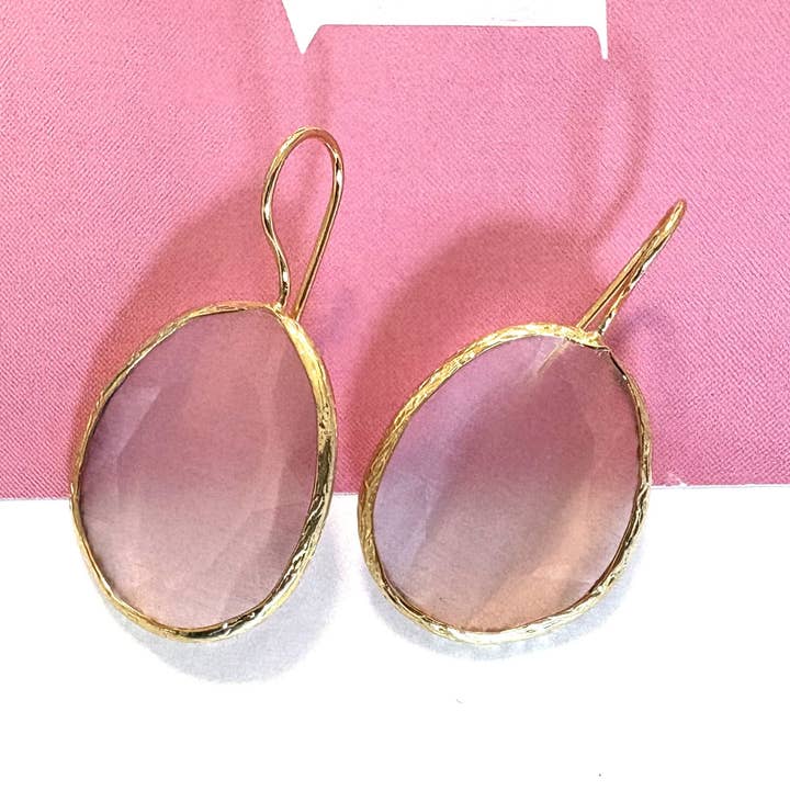 Earrings cat eye stone light pink large for wholesale by Chic Le Freak