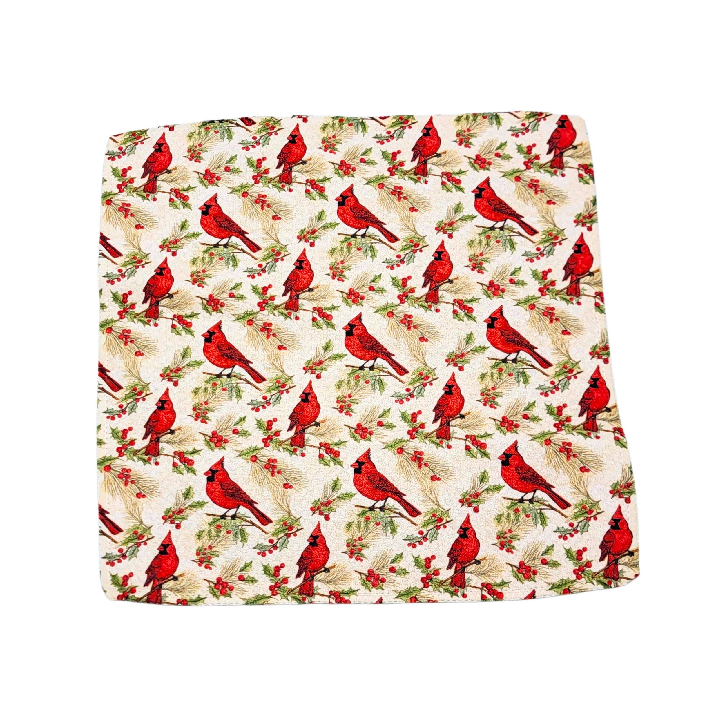 Driftless Studios - Wholesale Tea Towel - Red Christmas Cardinals Waffle Washcloth - Stocking Stuffers