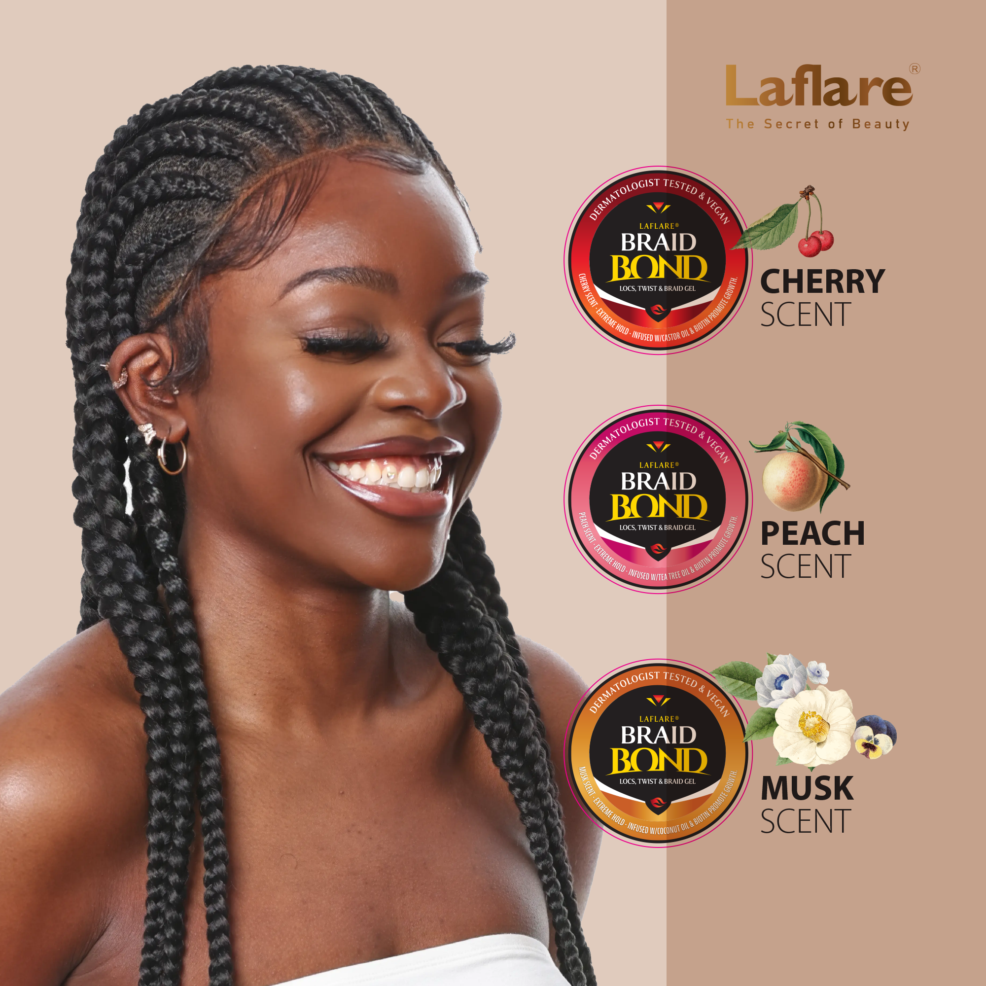 Laflare - Wholesale Hair Styling Gel/Mousse - Braid Bond Gel Extreme Hold for Natural & Kids Hair, Vegan, Nourishing, Braiding Hair, Twist Hair, Travel Size 25ml (Peach)3