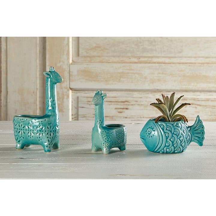 47th & Main (Creative Brands) - Wholesale Plant Pot - Lake Blue Giraffe Planter - Large