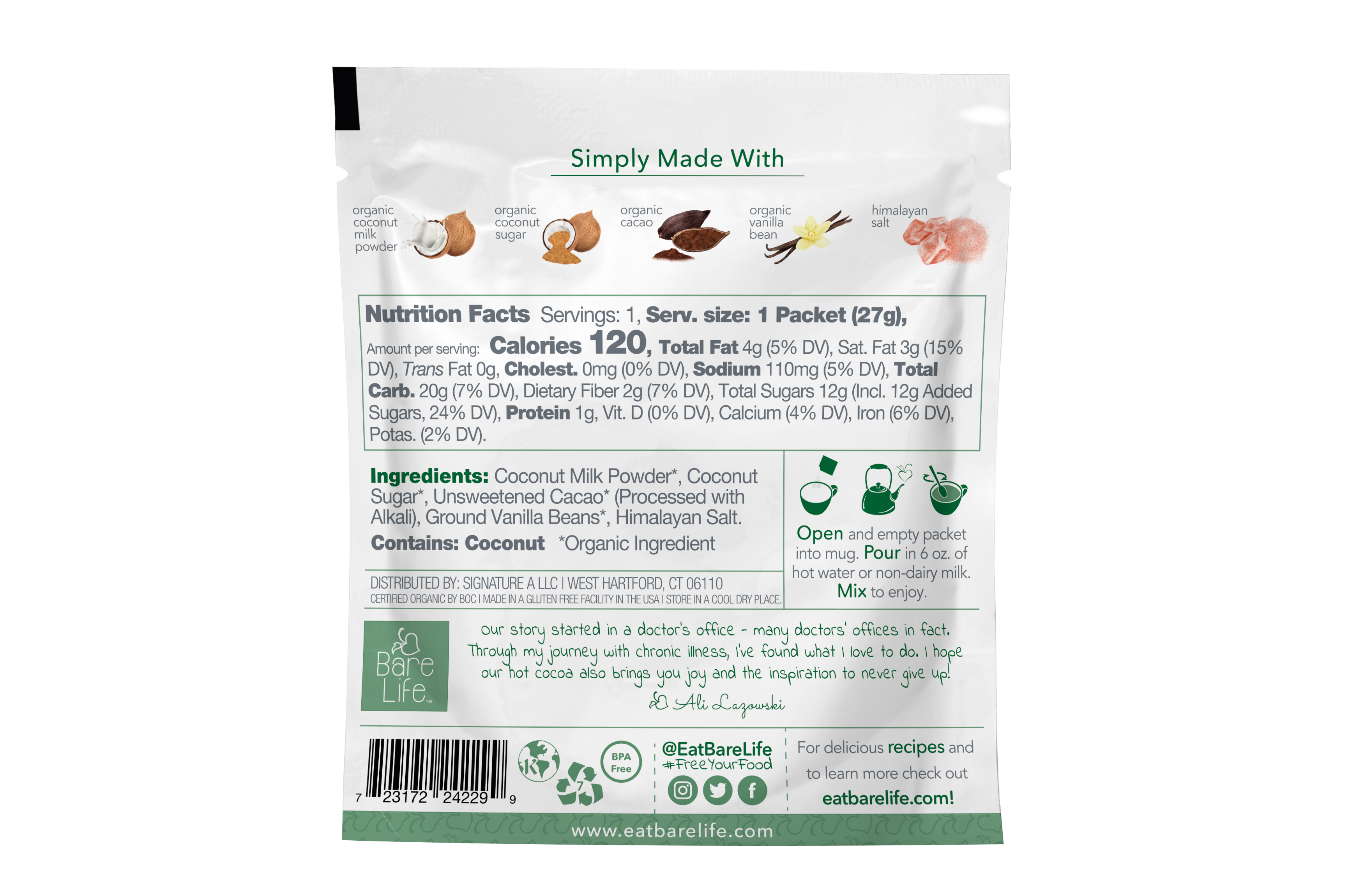 Bare Life - Wholesale Hot Cocoa Mix/Kit - Dairy Free & Vegan Coconut Hot Cocoa Mix - 0.95 Oz (10 Ct.)7