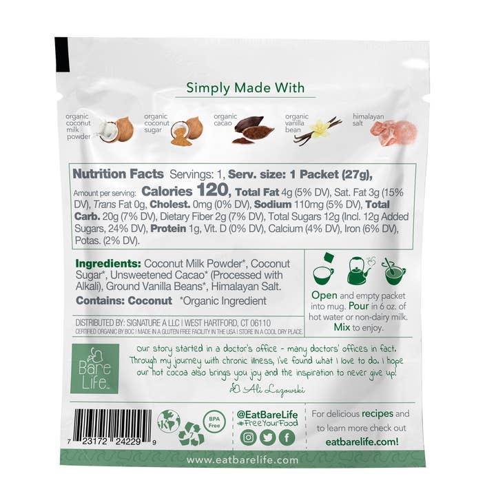 Bare Life - Wholesale Hot Cocoa Mix/Kit - Dairy Free & Vegan Coconut Hot Cocoa Mix - 0.95 Oz (10 Ct.)7