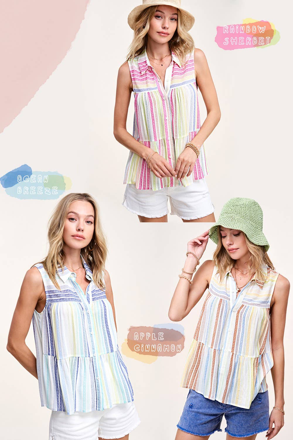 La Miel – wholesale Blouse – Women’s – SRT7466-Lightweight Multi-color Shirt Sleeveless Top17