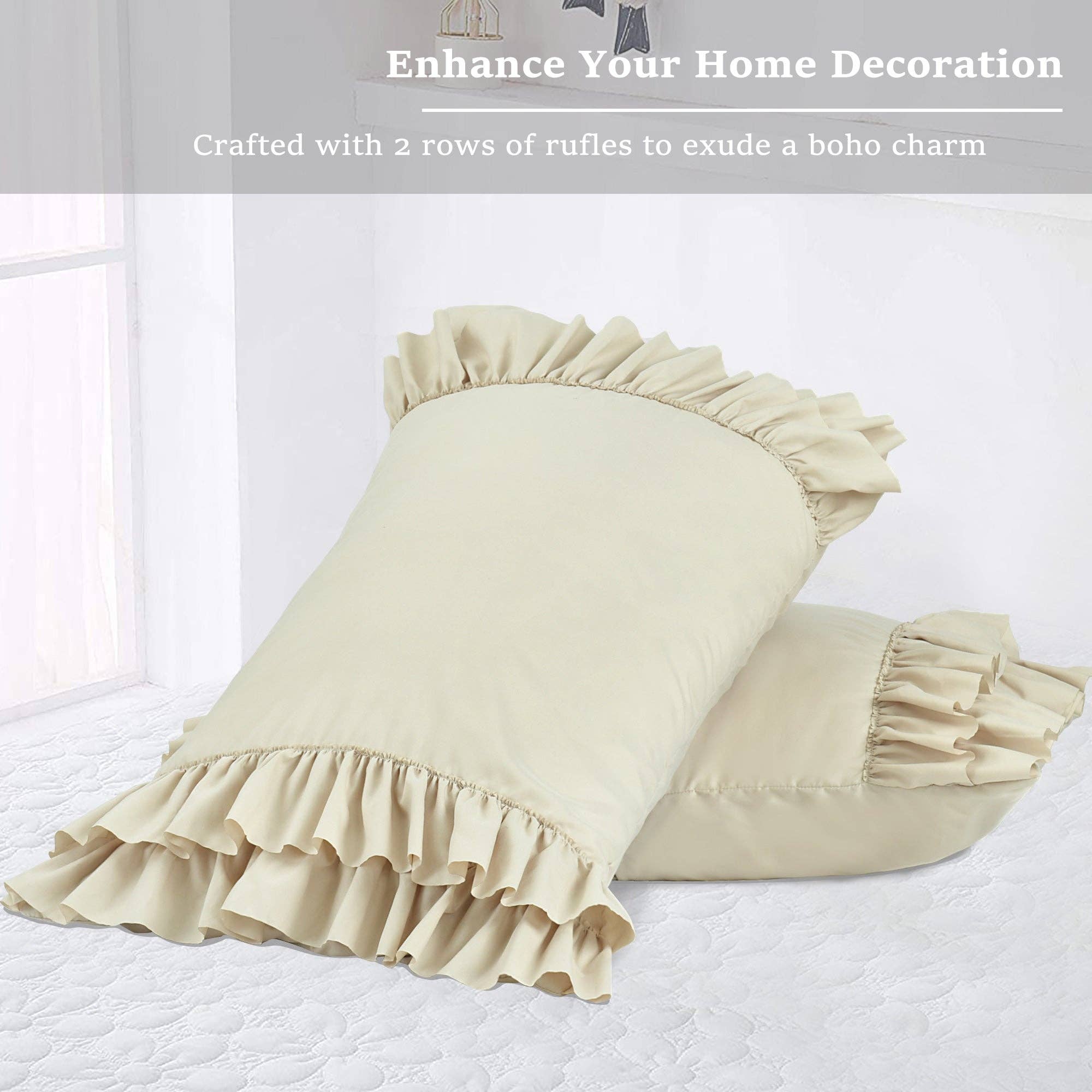 HIG - Wholesale Bedding Pillowcase/Sham - 2 Piece Handcraft Chic Ruffle French Country Style Pillow Shams8