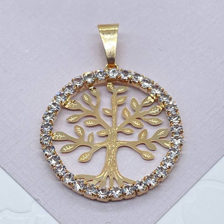 Pendentif Médaillon Arbre de Vie Rond CZ en Or 18k GF pour la vente par Milie