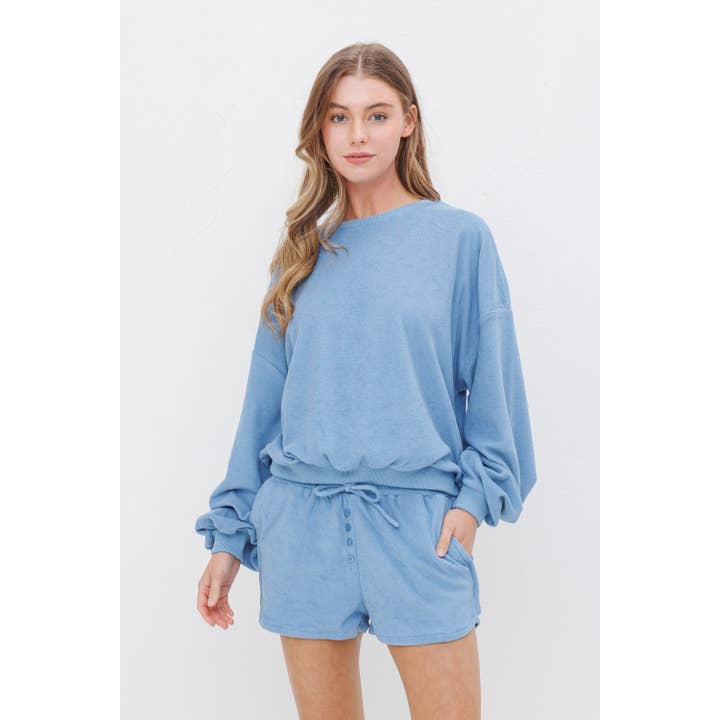 Sweet Generis – wholesale Lounge set – Women's – TOWEL FABRIC SWEATSHIRT AND SHORTS SET24