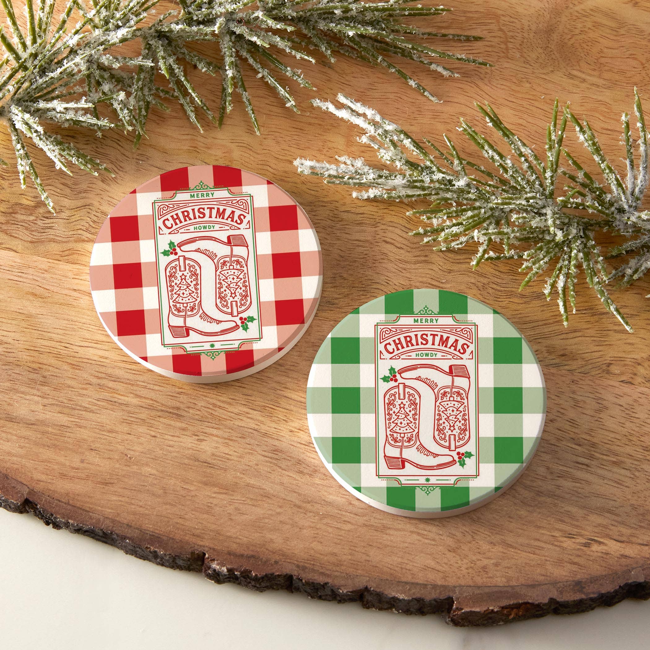 White Car Coaster 2-Pack Kalia Lane-Western Christmas for wholesale on Faire6