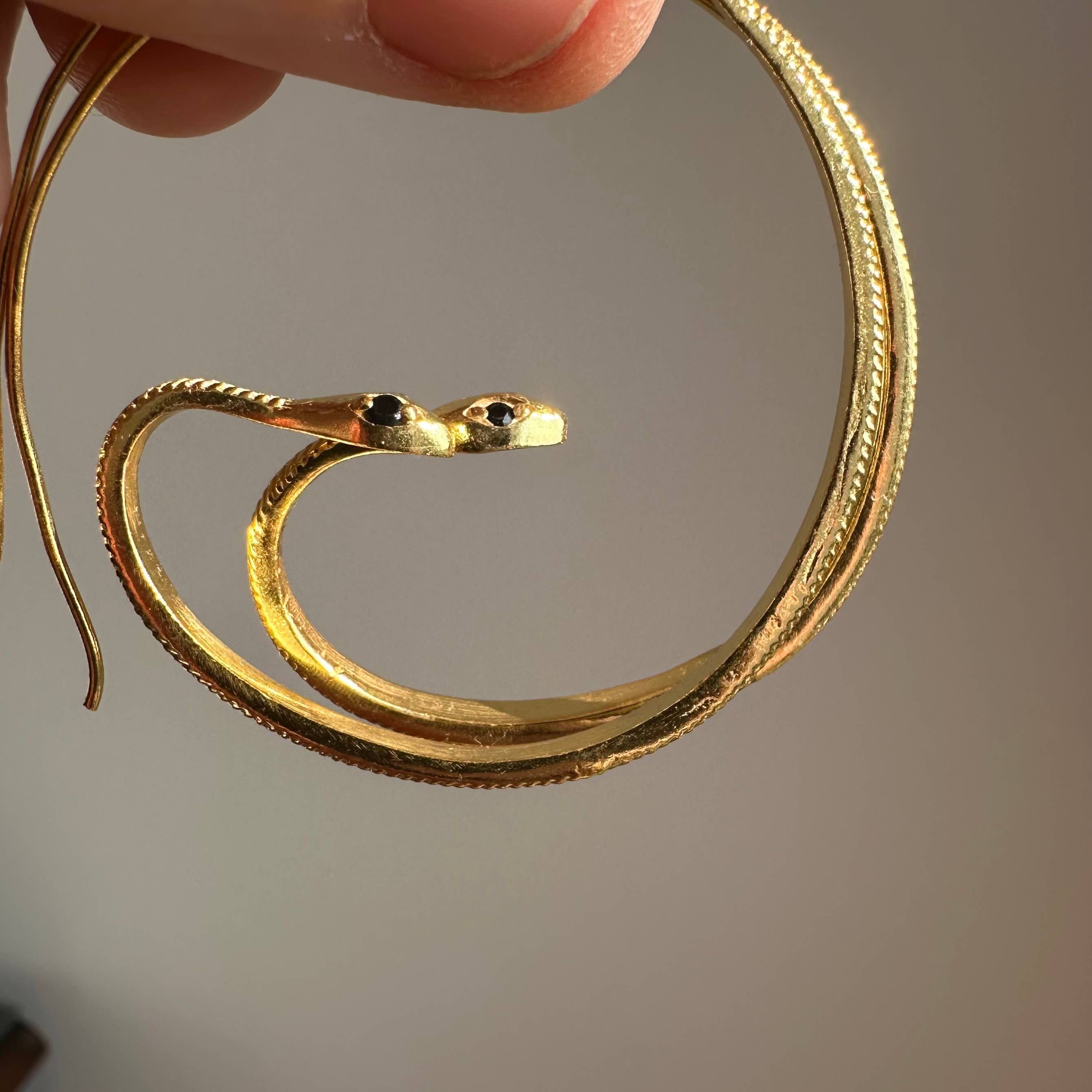 Anokhi Green | Handmade Gemstone Jewelry - Wholesale Hoop Earrings - Black Zircon Earrings | Snake Hoops | Transformation Gold3