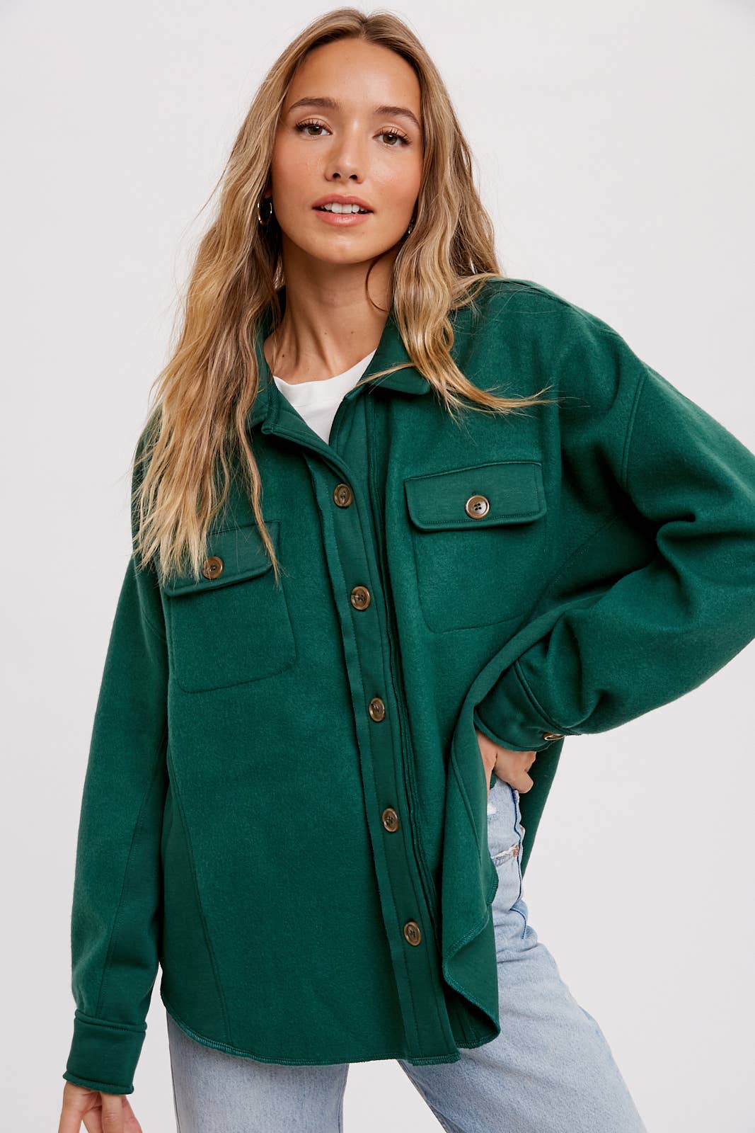 Bluivy – Engroshandel Skjortejakke/shacket – til kvinder – BØRSTET TERRY KNAP OP SHACKET30