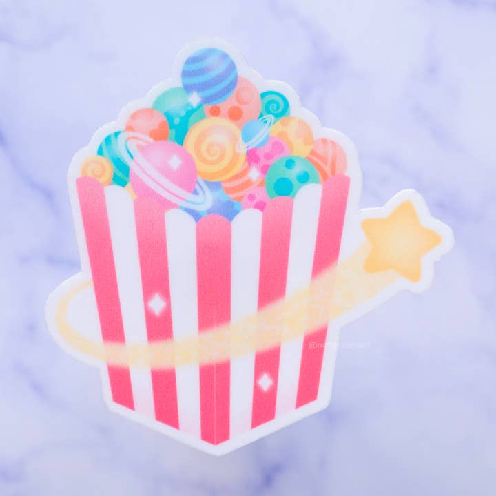 Popcorn Planets Glossy Vinyl Sticker for wholesale by NatGreenArt