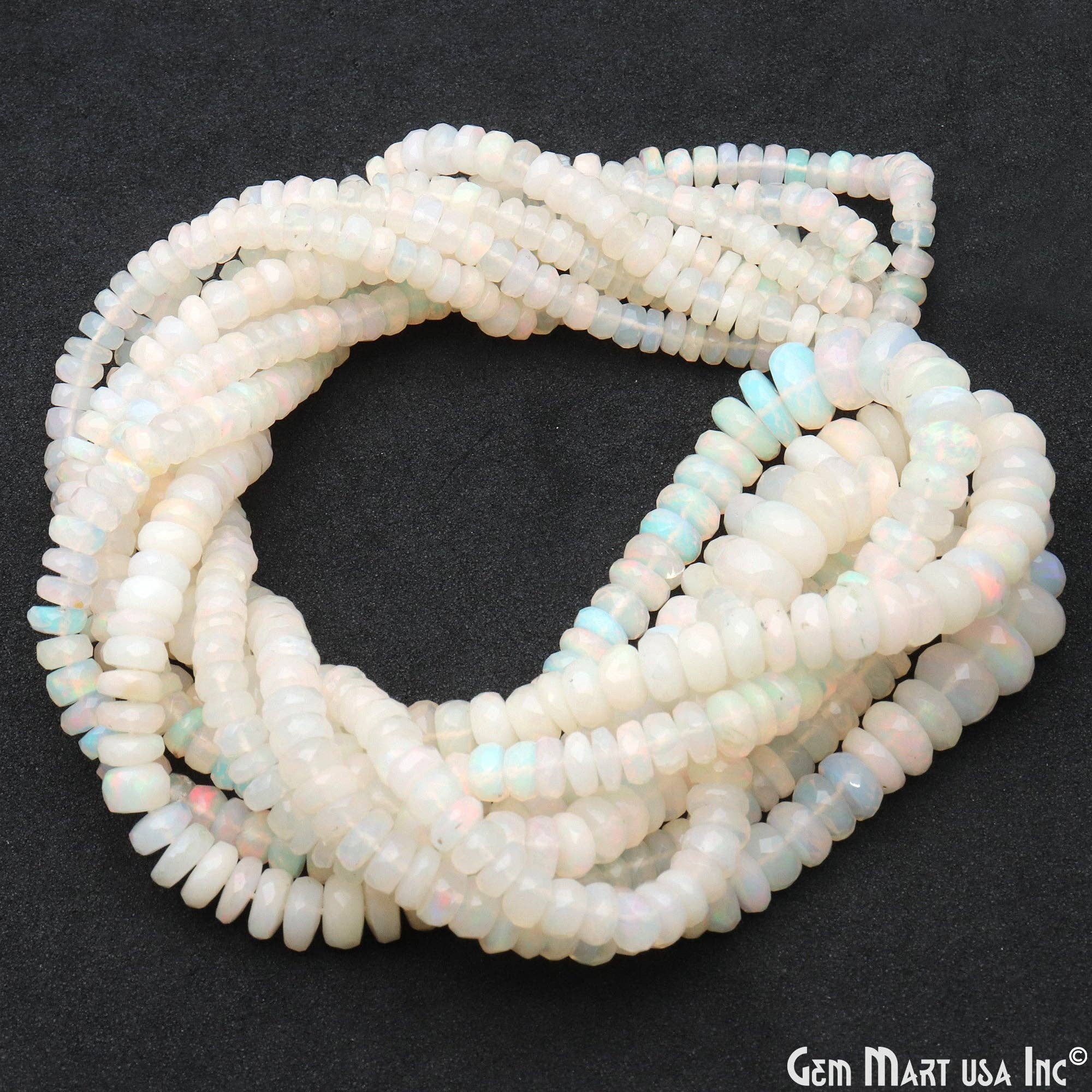 GemMartUSA - Vente Perle - Perles rondelles en opale, fil de pierres fines naturelles de 33 cm, 4-5 mm0